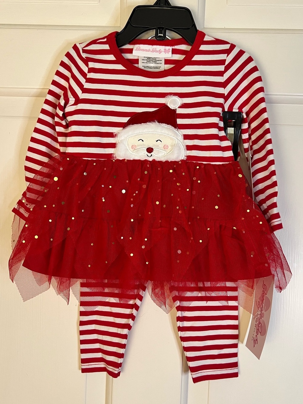 Bonnie Baby Red White Santa Tulle Tutu with leggings size 3-6 month